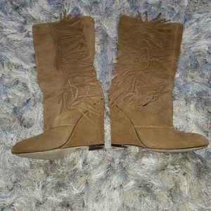 Ladies Leather Flirty Fringe Wedge Boot